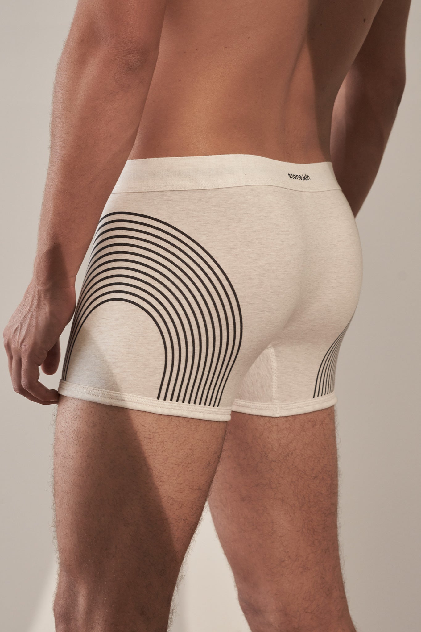 Boxer Brief in Organic Cotton - Bone with Lines